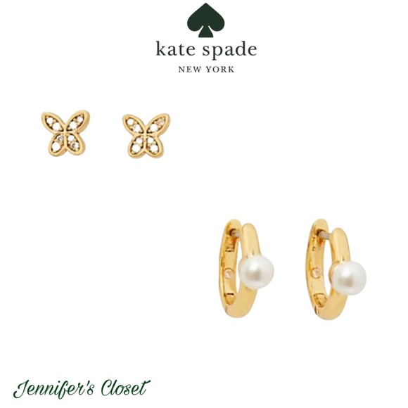 Kate Spade Pavé Butterfly Stud & Imitation Pearl Hoop Earrings NWT